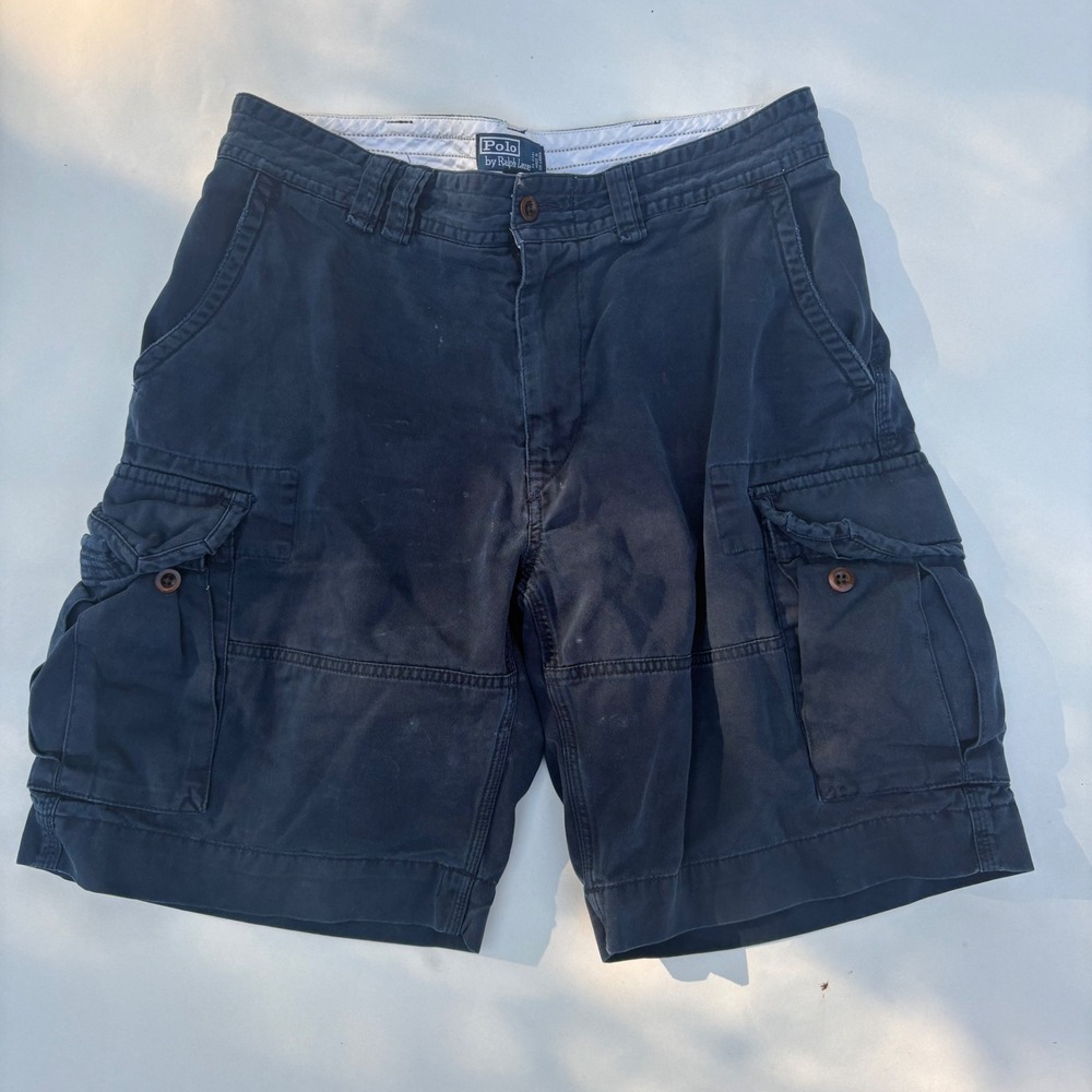 Polo Ralph Lauren Mens Navy Blue Cotton Cargo Shorts Size 34 Classic Polo Chino